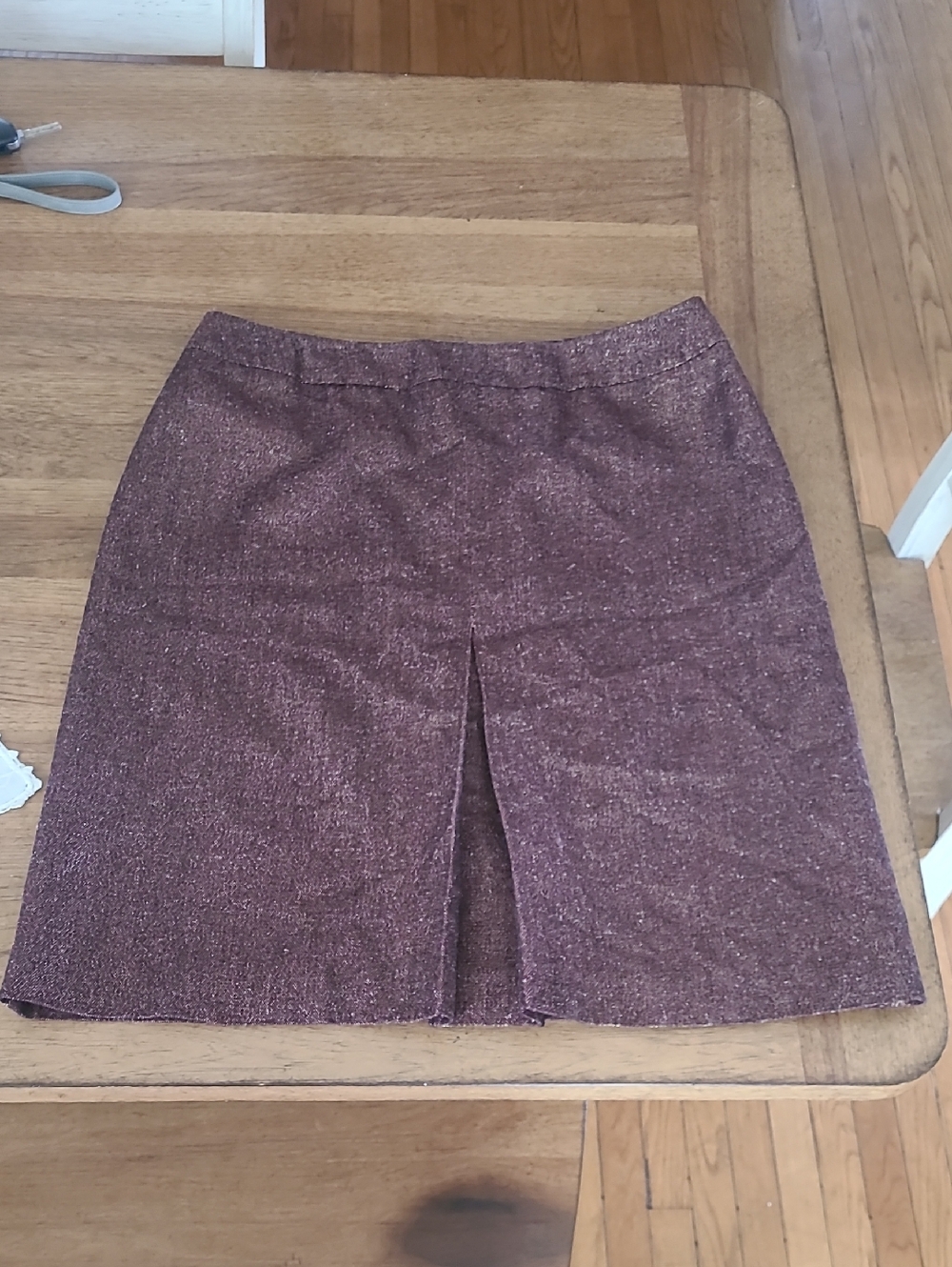 Norton McNaughton Plum Tweed Front-Slit Skirt, Sz 14